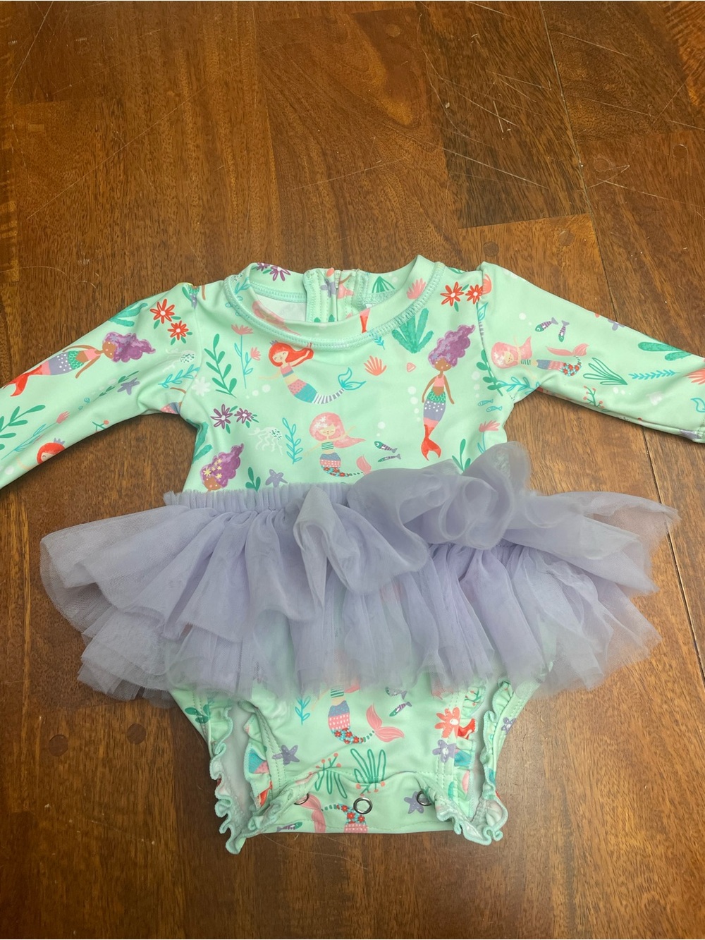 Baby Girl Mermaid Tutu Swimsuit Long Sleeve by rufflebutts size 0-3 months
